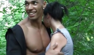 Sexy russian raven-haired fucked in the forest