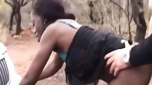 African babe abused by white schlong outdoors